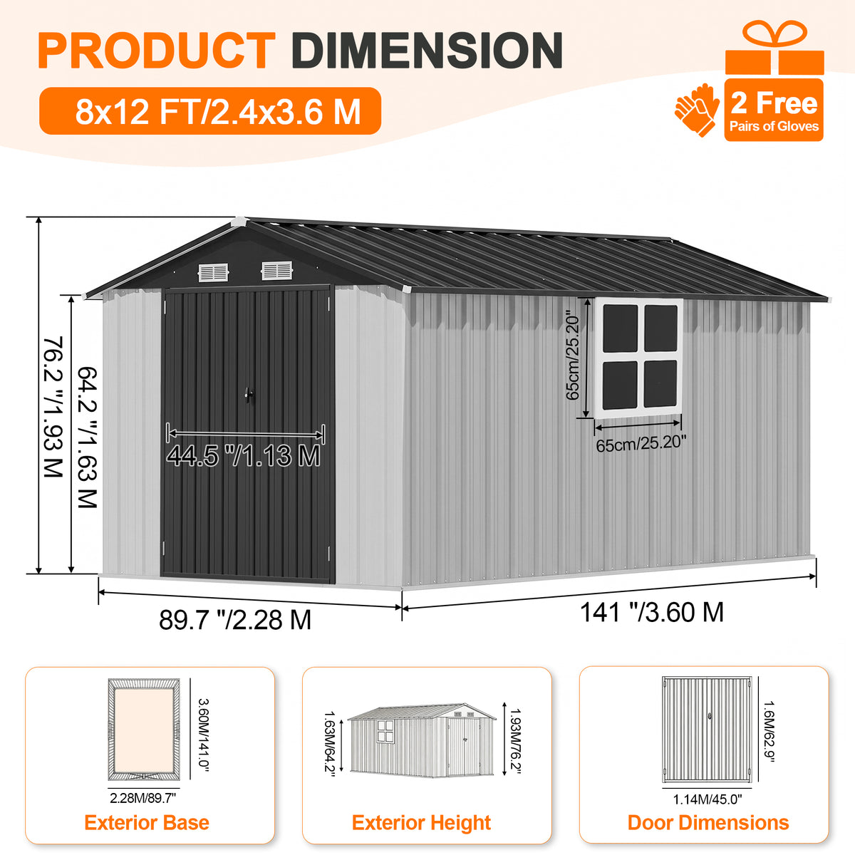 Patioslife YardVault Pro Heavy-Duty Galvanised Steel Garden Shed with Window & Lockable Door, Rust-Resistant Outdoor Tool Shed