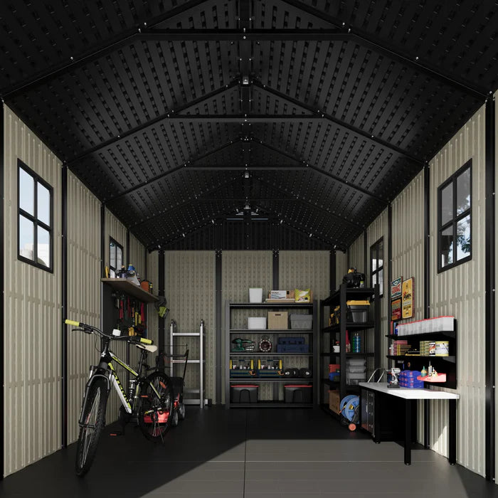 Premium Garden Shed with Floor Patioslife Kick-it ProLock™ Tool-Free Snap-Lock Resin – Weatherproof Outdoor Storage Shed with Floor, UV Resistant, Lockable Backyard Tool Shed for Tools, Bikes & Lawn Mower