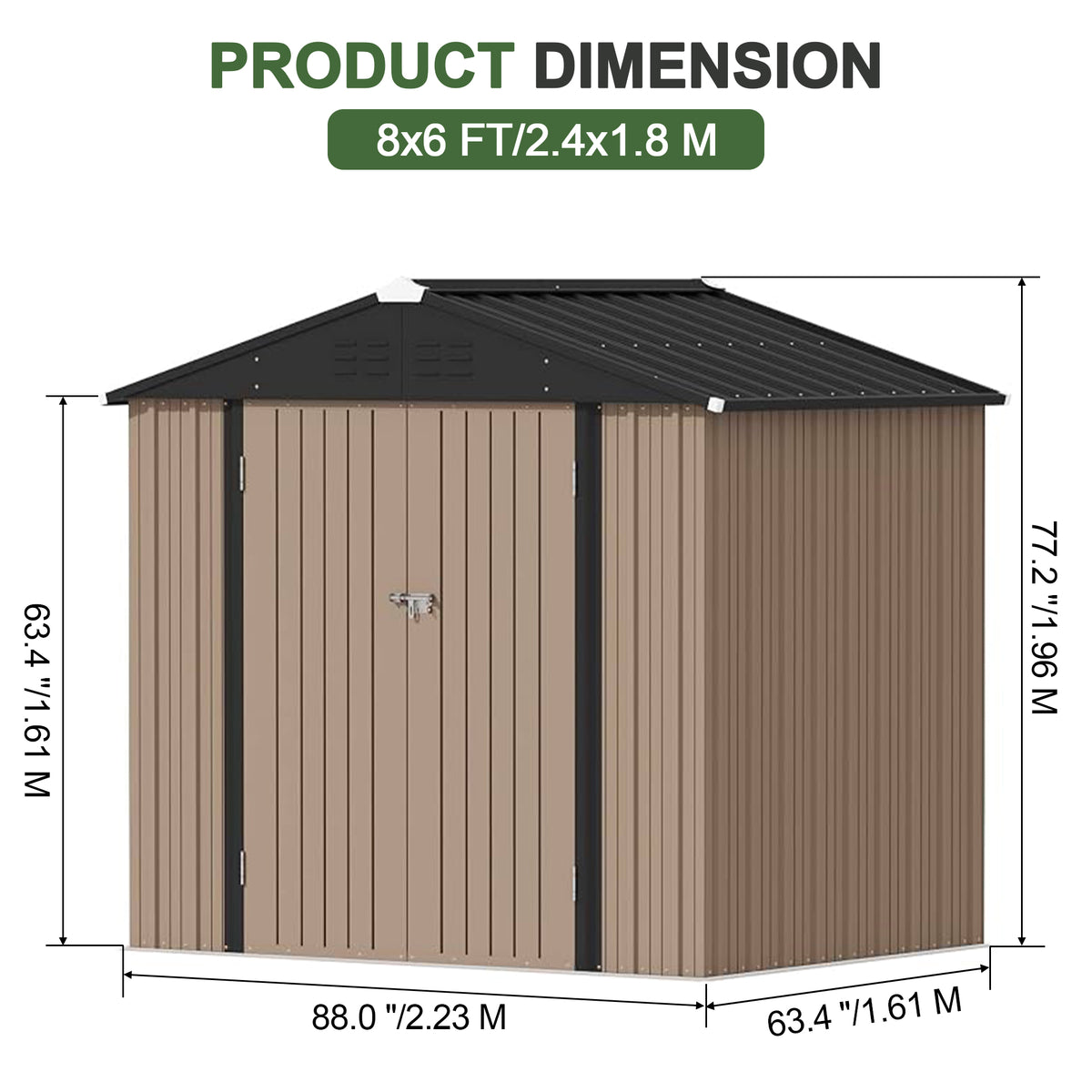 Patioslife Metal Garden Shed – Galvanised Steel Outdoor Storage Shed, All-Weather Backyard Storage Unit