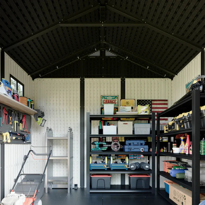 Premium Garden Shed with Floor Patioslife Kick-it ProLock™ Tool-Free Snap-Lock Resin – Weatherproof Outdoor Storage Shed with Floor, UV Resistant, Lockable Backyard Tool Shed for Tools, Bikes & Lawn Mower