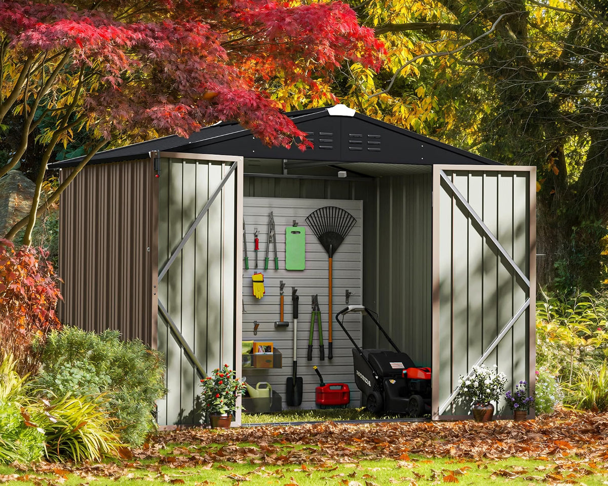 Patioslife Metal Garden Shed – Galvanised Steel Outdoor Storage Shed, All-Weather Backyard Storage Unit