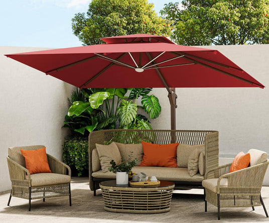 3x4m Cantilever Outdoor Patio Umbrella with Led Lights and Cover for Backyard Garden Pool Outside Deck