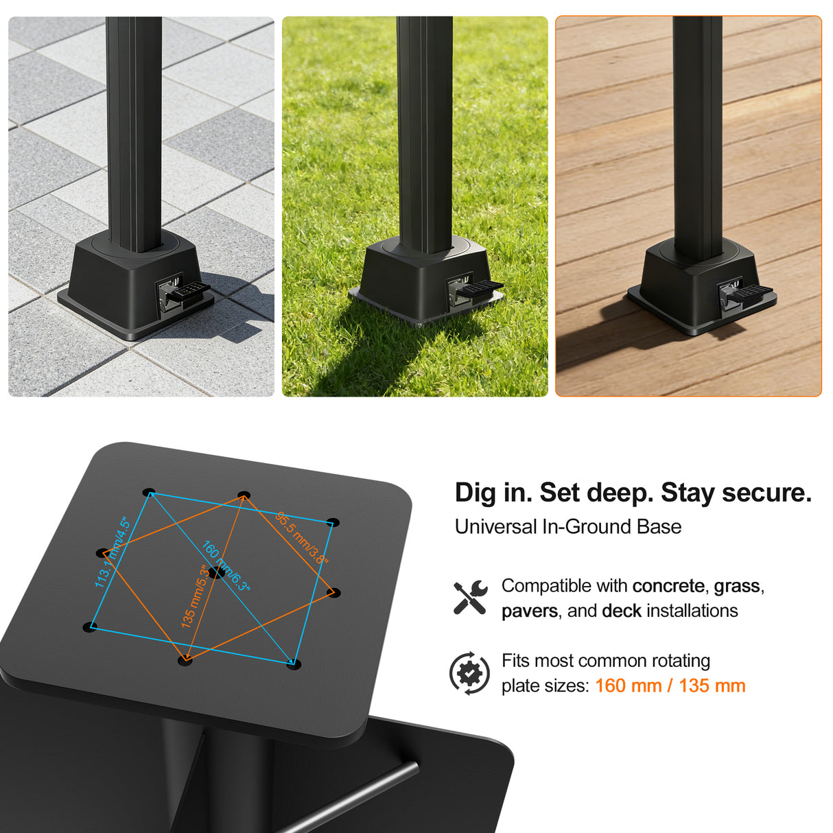 Patioslife Aegis Heavy Duty In-Ground Cantilever Umbrella Base – 61cm Deep Dual-Coated Steel – High-Wind Stability & Secure Outdoor Mount for Patios, Gardens & Concrete Surfaces