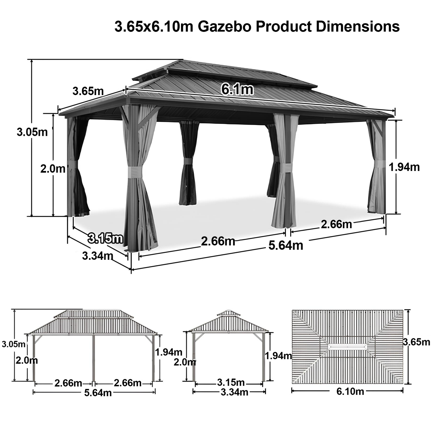 Patioslife Haven | Hardtop Gazebo with Heavy Duty Aluminum Frame, Double Vented Roof & Curtains, Patio Pergola for Garden or Backyard