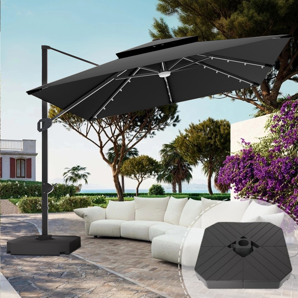 Patioslife Aegis Pro Cantilever Umbrella,LED Lights, Reinforced & Powder-Coated Aluminium Ribs and Pole,Garden & Patio