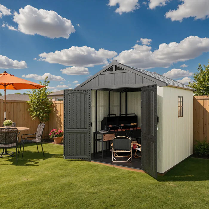 Premium Garden Shed with Floor Patioslife Kick-it ProLock™ Tool-Free Snap-Lock Resin – Weatherproof Outdoor Storage Shed with Floor, UV Resistant, Lockable Backyard Tool Shed for Tools, Bikes & Lawn Mower