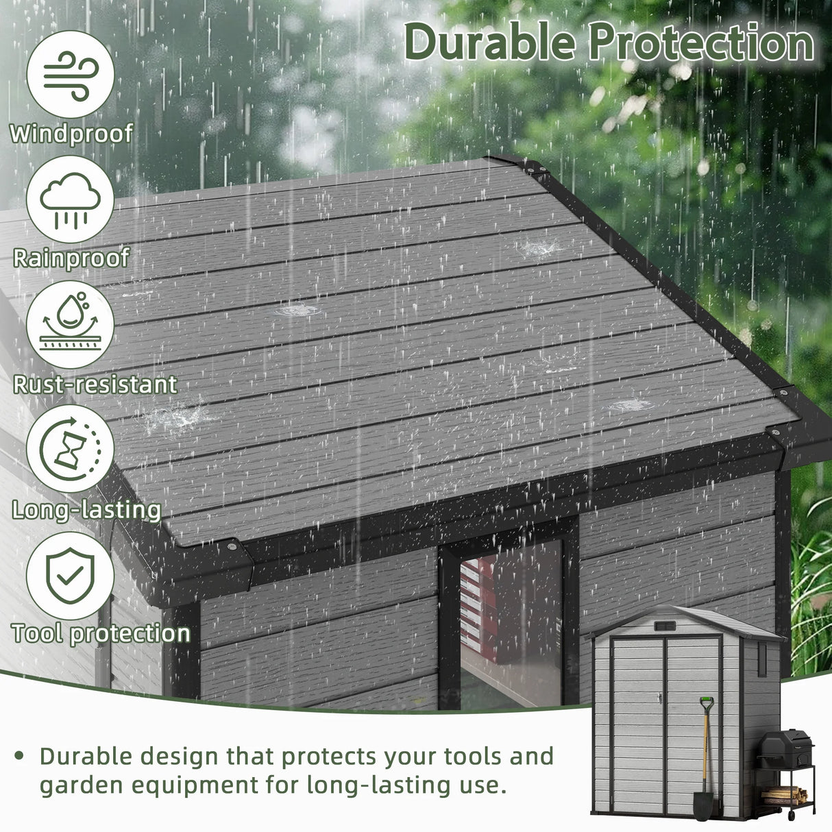 Patioslife 1.3×1.9m Resin Garden Storage Shed Grey Wood Grain Rainproof Windproof Outdoor Backyard Equipment Storage