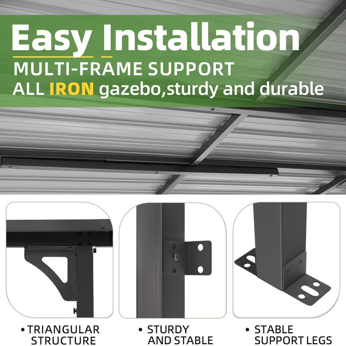 Patioslife Black Heavy Iron Wall Gazebo Frame Detail Easy Install Backyard Outdoor Canopy