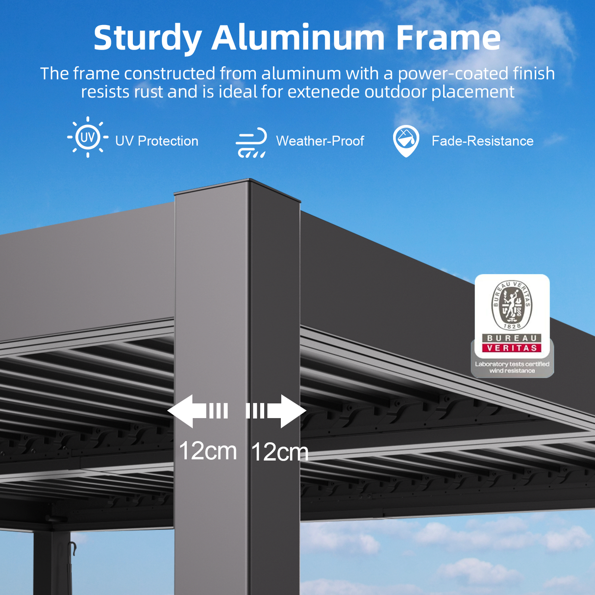 Patioslife Black 12cm Powder Coated Aluminum Post Pergola UV Weather Resistant Outdoor