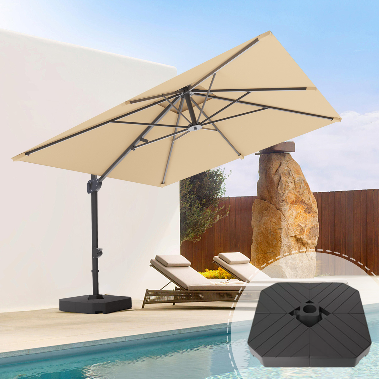 Cantilever umbrella,patioslife,Poolside,Outdoor Leisure Area,Outdoor Kitchen or Dining Area,Garden Pathway,Rooftop Terrace,Sun Shading & Light Contro,Space Definition,