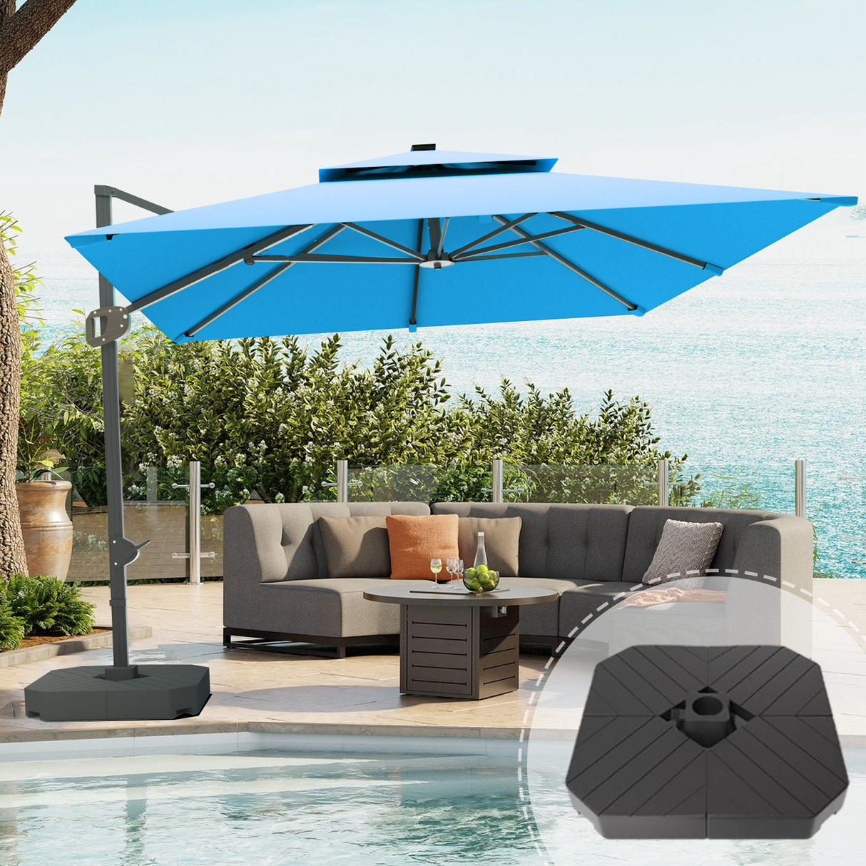 Cantilever umbrella,patioslife,Poolside,Outdoor Leisure Area,Outdoor Kitchen or Dining Area,Garden Pathway,Rooftop Terrace,Sun Shading & Light Contro,Space Definition,