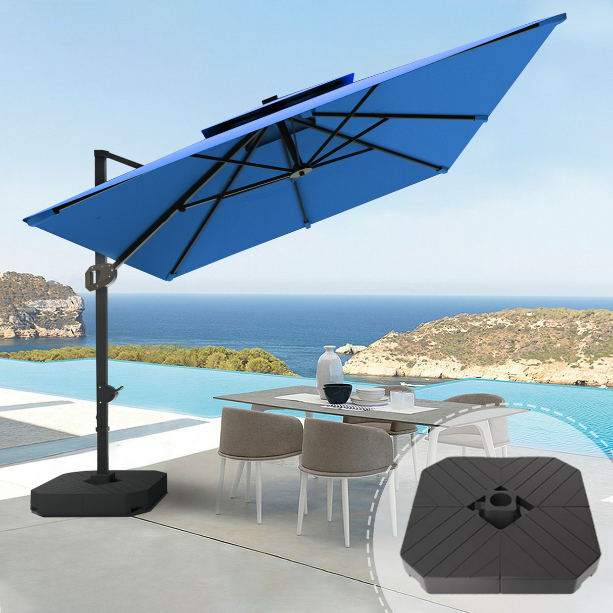 Cantilever umbrella,patioslife,Poolside,Outdoor Leisure Area,Outdoor Kitchen or Dining Area,Garden Pathway,Rooftop Terrace,Sun Shading & Light Contro,Space Definition,