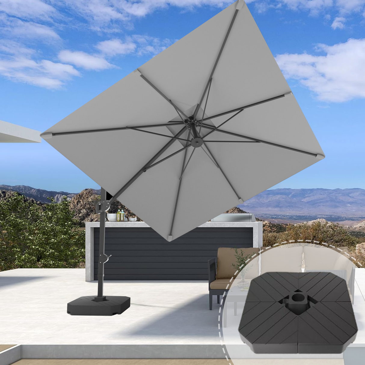 Cantilever umbrella,patioslife,Poolside,Outdoor Leisure Area,Outdoor Kitchen or Dining Area,Garden Pathway,Rooftop Terrace,Sun Shading & Light Contro,Space Definition,