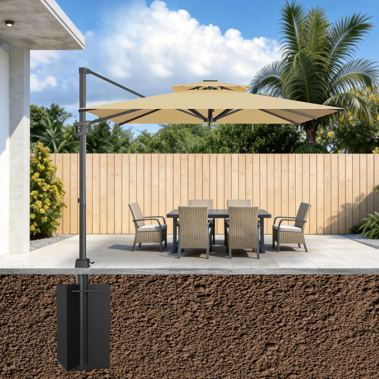 Patioslife Aegis Heavy Duty In-Ground Cantilever Umbrella Base – 61cm Deep Dual-Coated Steel – High-Wind Stability & Secure Outdoor Mount for Patios, Gardens & Concrete Surfaces