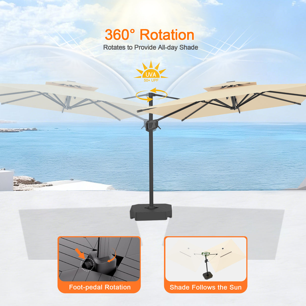 Patioslife Aegis Pro Cantilever Umbrella with Cross Base — Heavy-Duty Frame & Powder-Coated Aluminium Pole for Garden & Patio