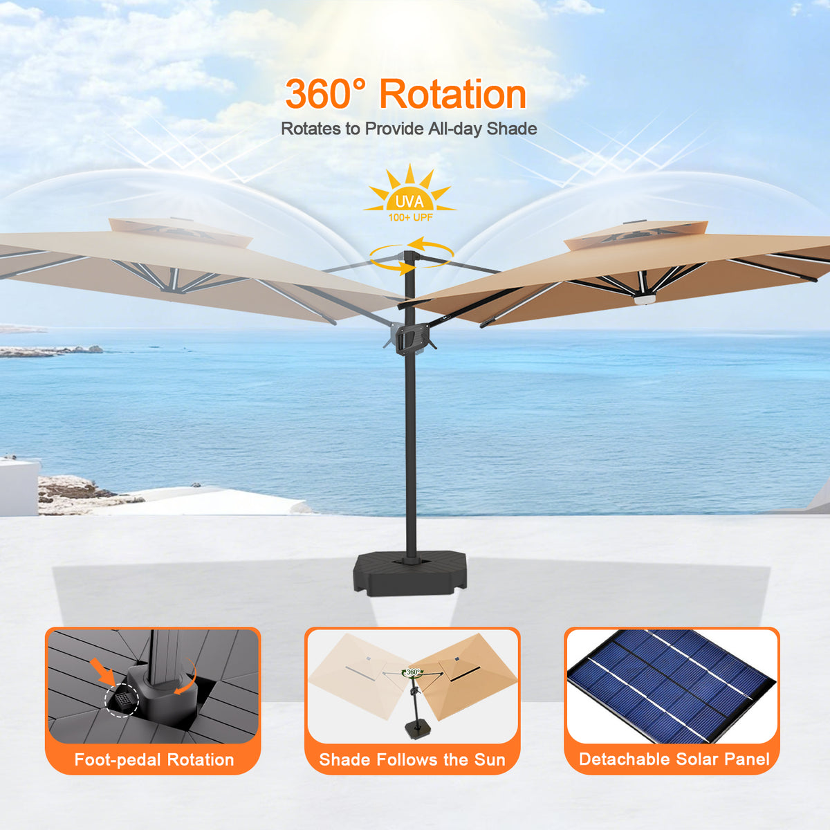 Patioslife Aegis Premium Coastal Series Cantilever Umbrella with Integrated LED Strip Lighting, Fibreglass Ribs & Aluminium Frame — Luxury Shade Built for Australian Outdoors