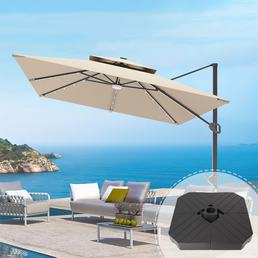 Patioslife Aegis Pro Cantilever Umbrella,LED Lights, Reinforced & Powder-Coated Aluminium Ribs and Pole,Garden & Patio,tan