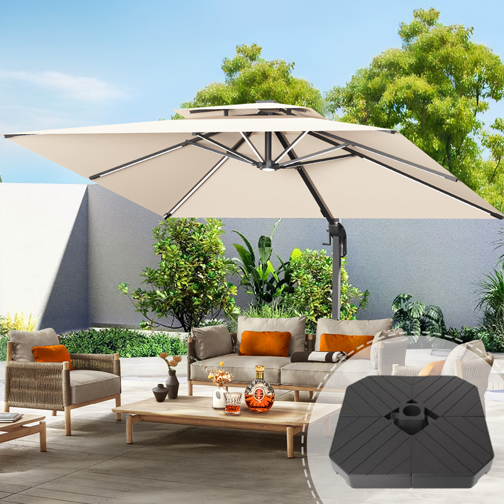 Patioslife Aegis Premium Cantilever Umbrella with LED Strip Lights, Fibreglass Ribs & Powder-Coated Aluminium Pole, Cover— Luxury Garden & Patio Shade