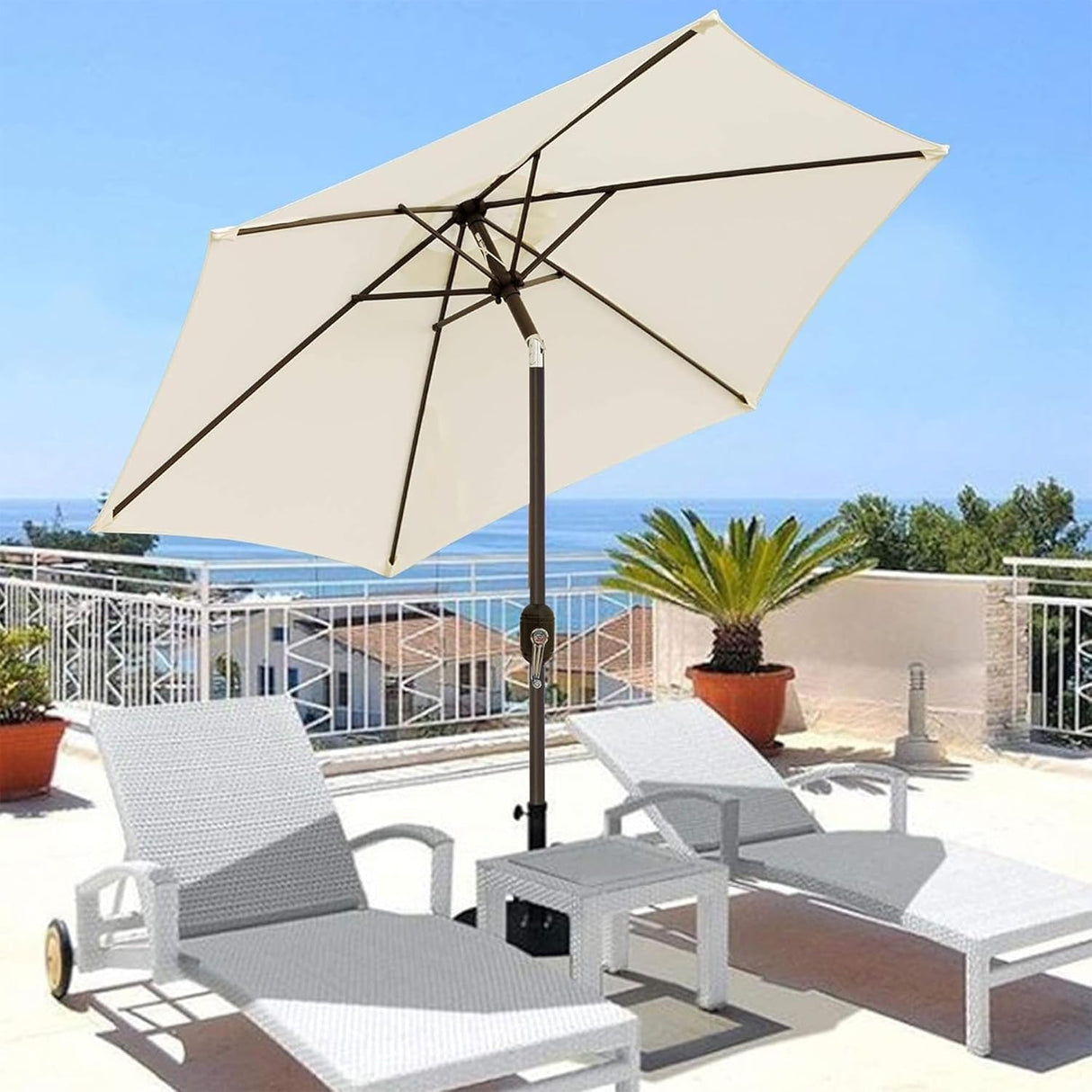 Patioslife Market Breeze creamy white outdoor umbrella with crank and tilt for balcony and terrace shade