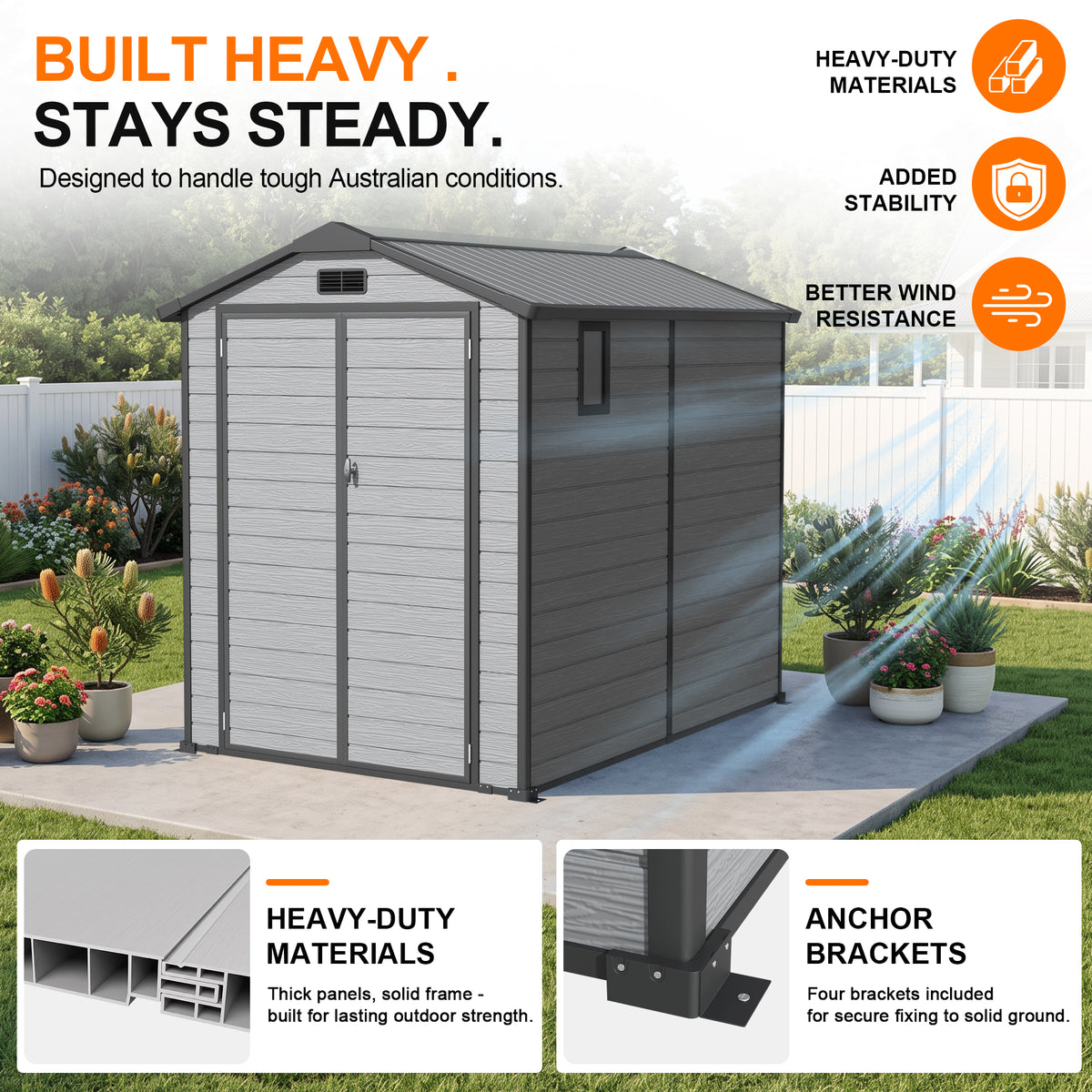 Patioslife YardVault Resin Garden Storage Shed with Bulid-in Floor, Lock & Window