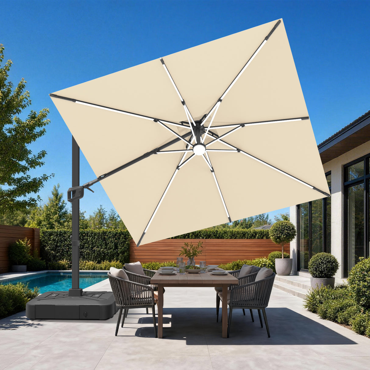 Patioslife Aegis Signature Rotating Cantilever Patio Umbrella with Adjustable Tilt | Large Outdoor Shade Umbrella for Garden, Deck & Poolside, Includes Free Premium Cover