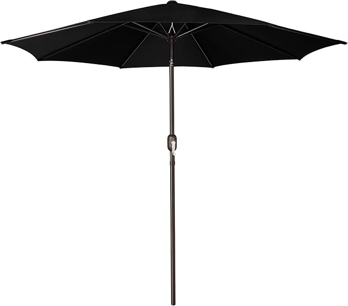 Patioslife Market Breeze Outdoor Umbrella 2.0 Black 8 Rib Patio Umbrella with Crank and Tilt for Garden Shade