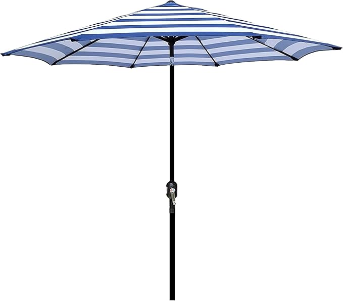Patioslife Market Breeze Outdoor Umbrella 2.0 Blue and White Stripe Outdoor Umbrella for Patio Dining Shade