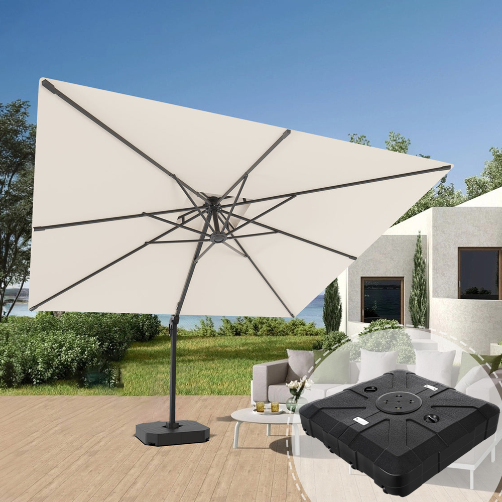 Patioslife 3x3m Aegis Pro Cantilever Umbrella Cream with Heavy Duty Base for Australian Garden Lounge