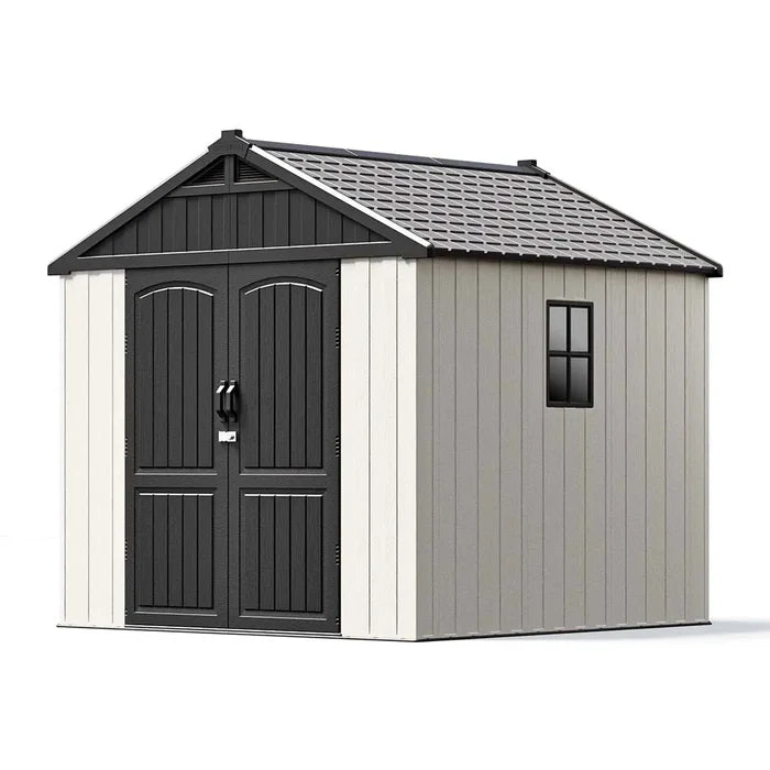 Premium Garden Shed with Floor Patioslife Kick-it ProLock™ Tool-Free Snap-Lock Resin – Weatherproof Outdoor Storage Shed with Floor, UV Resistant, Lockable Backyard Tool Shed for Tools, Bikes & Lawn Mower