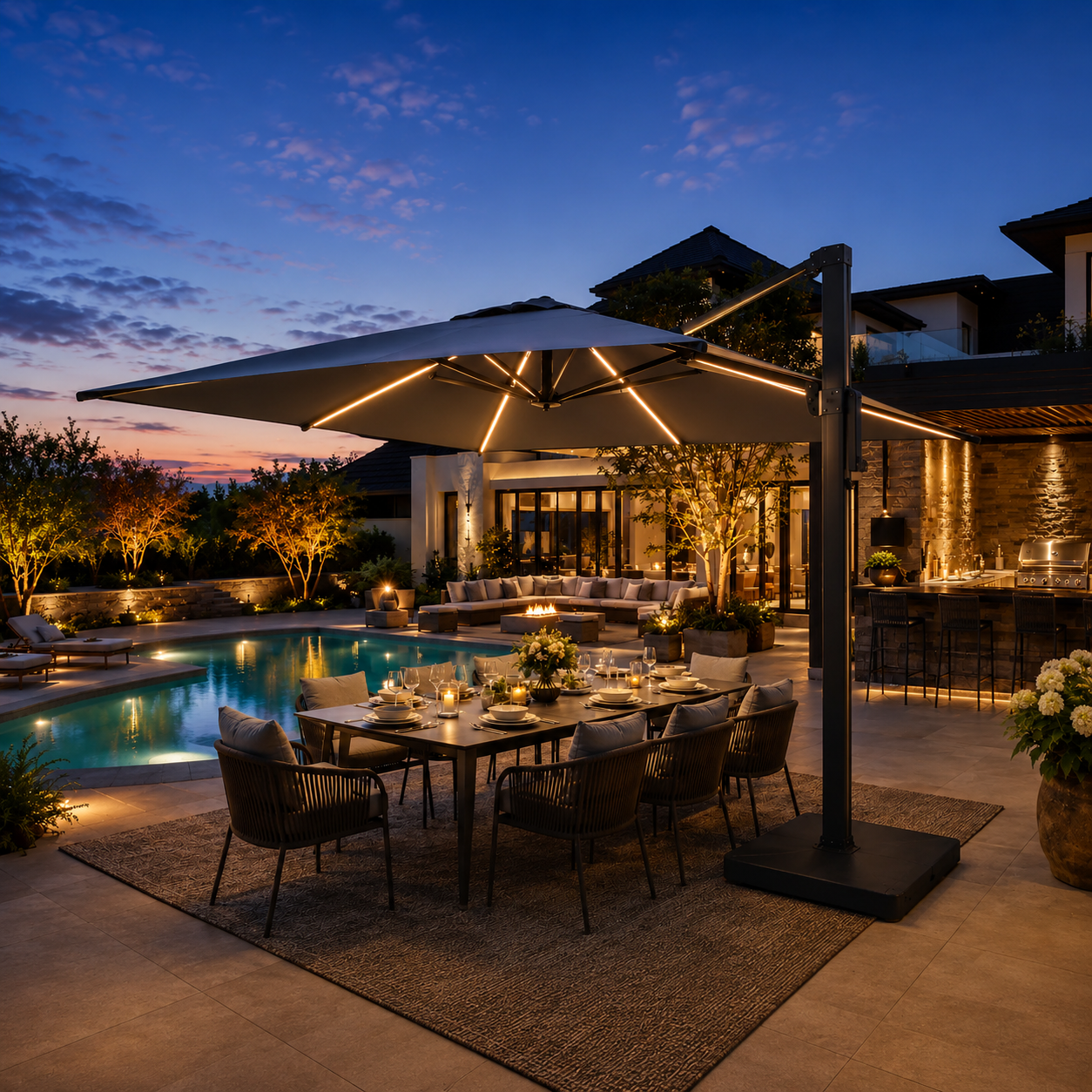 EOFY LED Cantilever Umbrella Sale Australia: Full-Rib Lighting for Patios