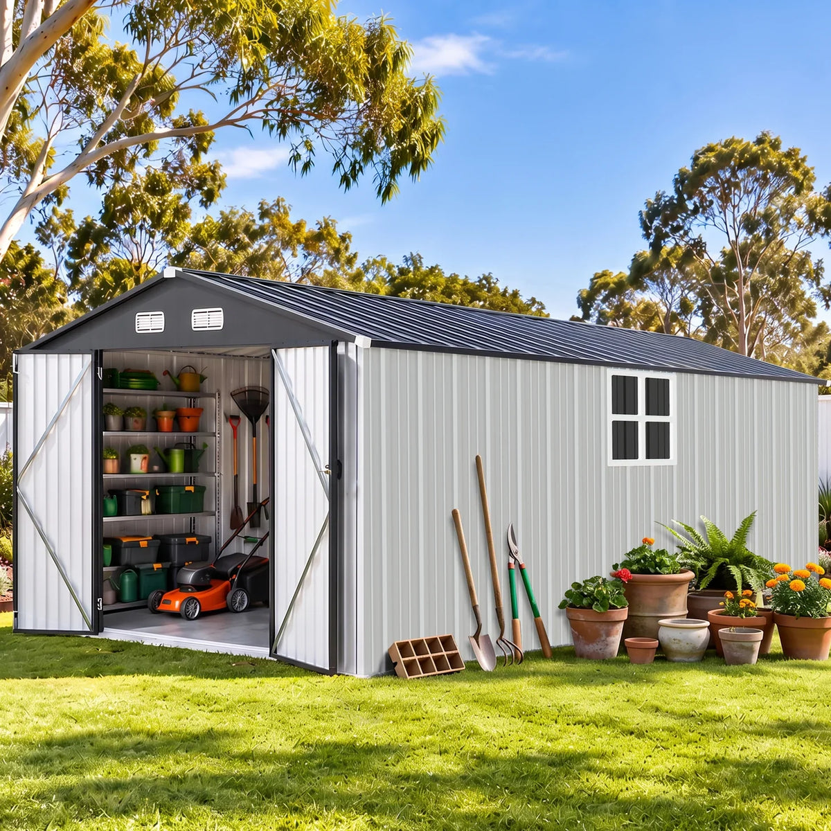 Metal Garden Shed Storage Ideas for Tools, Mowers and Everyday Equipment