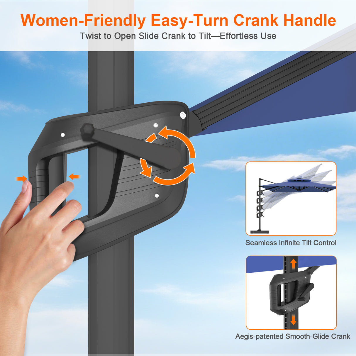Patioslife Aegis Pro Cantilever Umbrella with Cross Base — Heavy-Duty Frame & Powder-Coated Aluminium Pole for Garden & Patio