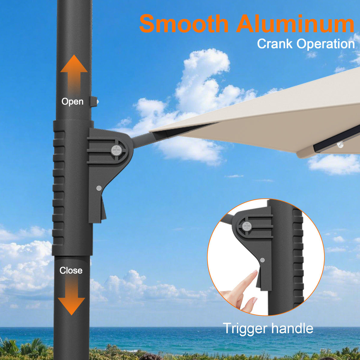 Patioslife Aegis Pro All-in-One Shade Round Cantilever Patio Umbrella with solar LED lights | Premium Cover | Large Base