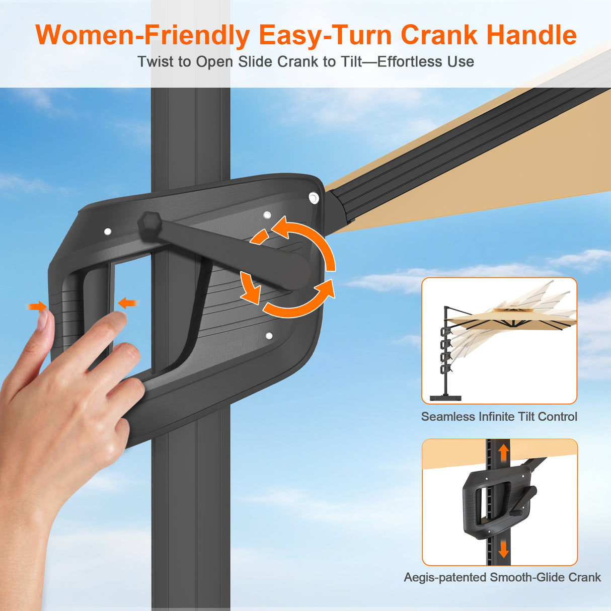 Patioslife Aegis Pro Cantilever Umbrella with Cross Base — Heavy-Duty Frame & Powder-Coated Aluminium Pole for Garden & Patio
