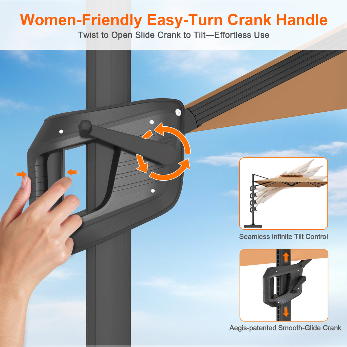 Patioslife Aegis Pro Cantilever Umbrella with Cross Base — Heavy-Duty Frame & Powder-Coated Aluminium Pole for Garden & Patio
