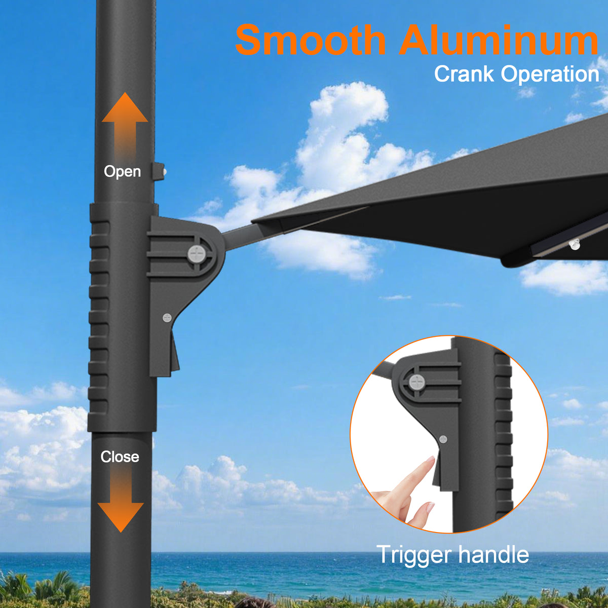 Patioslife Aegis Pro All-in-One Shade Round Cantilever Patio Umbrella with solar LED lights | Premium Cover | Large Base