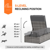 Patioslife Rattan Sun Lounger with 5-Level Adjustable Backrest & Side Tray