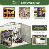 Patioslife Metal Garden Shed – Galvanised Steel Outdoor Storage Shed, All-Weather Backyard Storage Unit