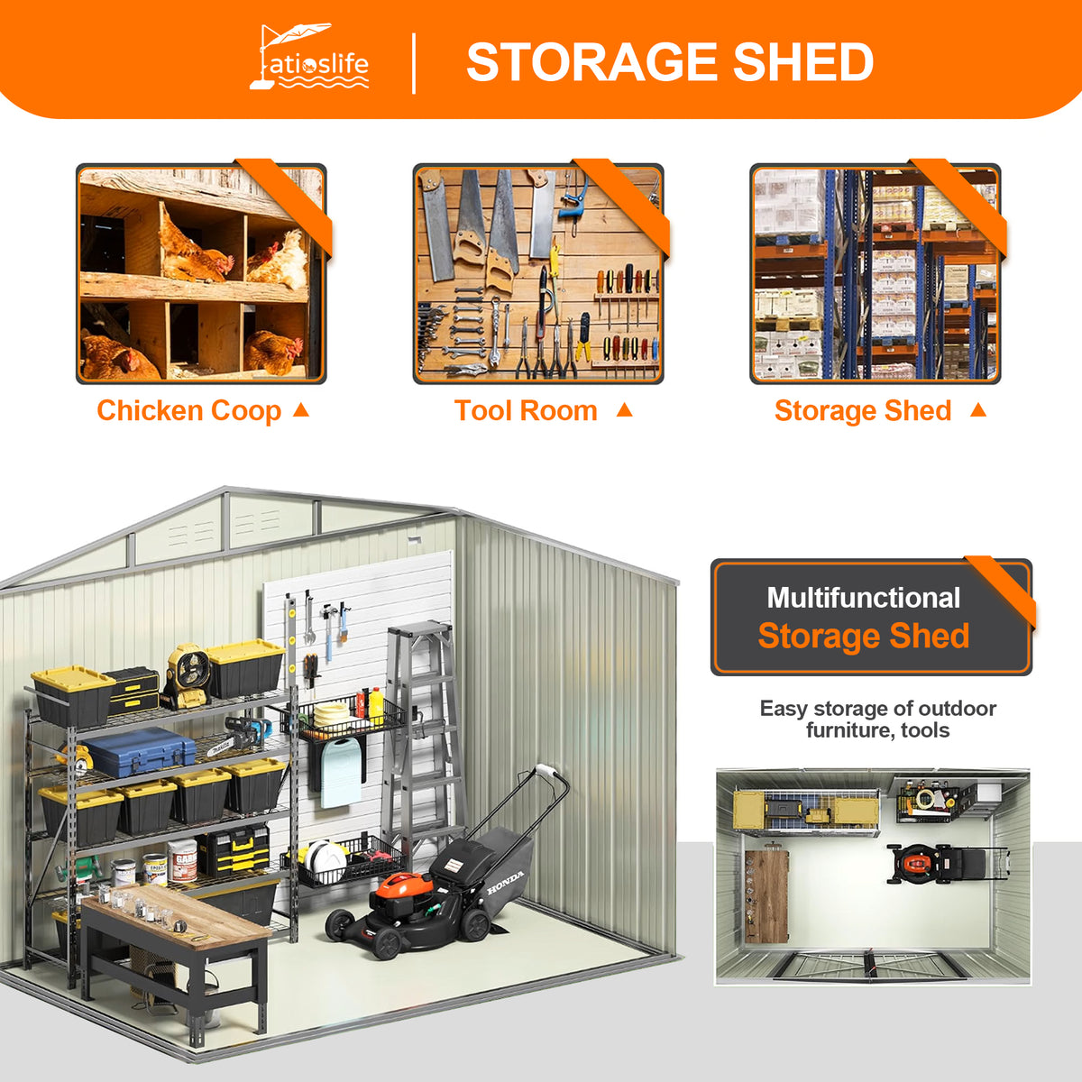 Patioslife YardVault Pro Heavy-Duty Galvanised Steel Garden Shed with Window & Lockable Door, Rust-Resistant Outdoor Tool Shed