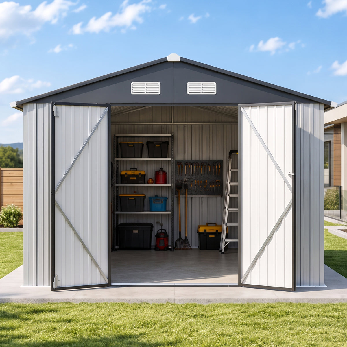 Patioslife YardVault Pro Heavy-Duty Galvanised Steel Garden Shed with Window & Lockable Door, Rust-Resistant Outdoor Tool Shed