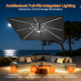 Patioslife Aegis Premium Cantilever Umbrella with Full-Rib LED Strip Lighting, Fibreglass Ribs, Powder-Coated Aluminium Pole— Luxury Garden & Patio Shade