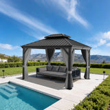 Patioslife 3.0 x 3.65m Luxury Haven Hardtop Gazebo with Drainage Gutters, 120×120mm Aluminum Posts, Double Vented Roof & Curtains for Garden or Backyard