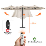 Patioslife Aegis Premium 4.6m Motorized Cantilever Patio Umbrella — Double-Sided, Remote Control, UPF 50+, Solar LED Lights & Windproof Frame