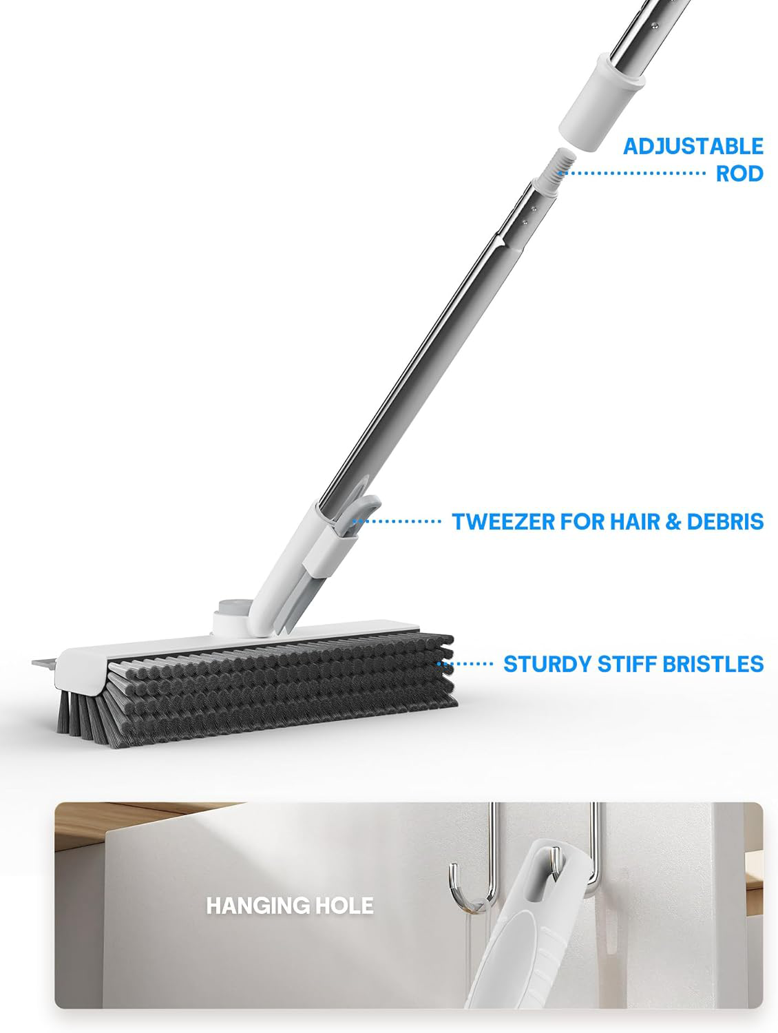 Pergola Cleaning Kit with Long Handle – 3-in-1 Scrub Brush, Heavy-Duty Stiff Bristles & Squeegee for Cleaning Louvered Roofs, Slats, Outdoor Panels & Patio Areas