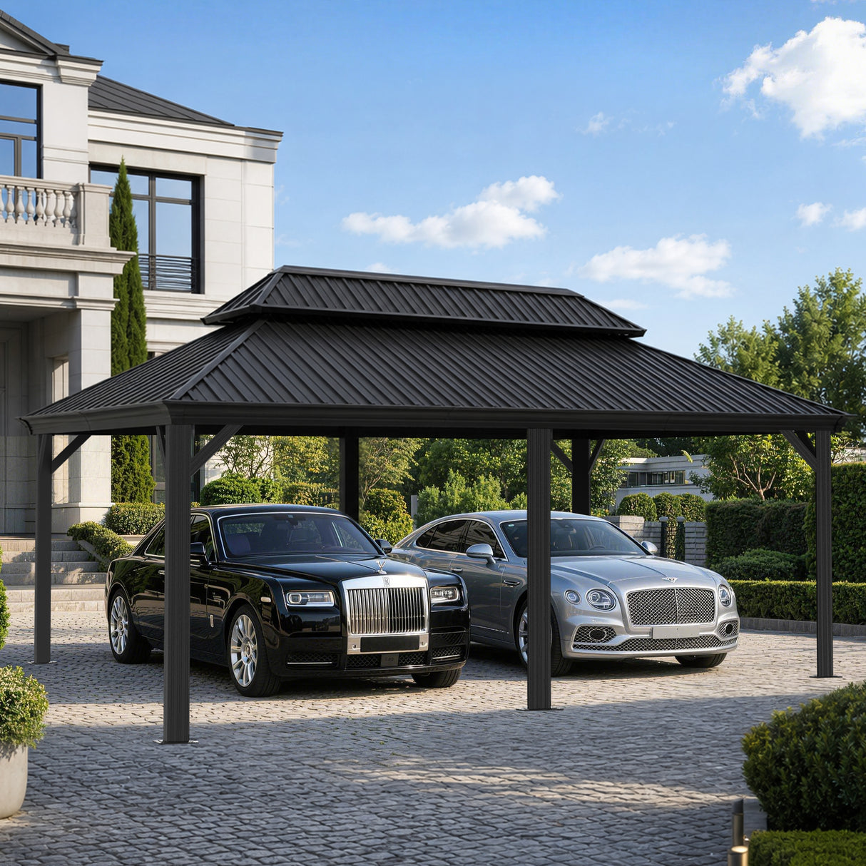 Patioslife 3.65 × 5.5 m Aluminium Carport – Fits SUV/Pickup, All-Weather Steel Roof Shelter