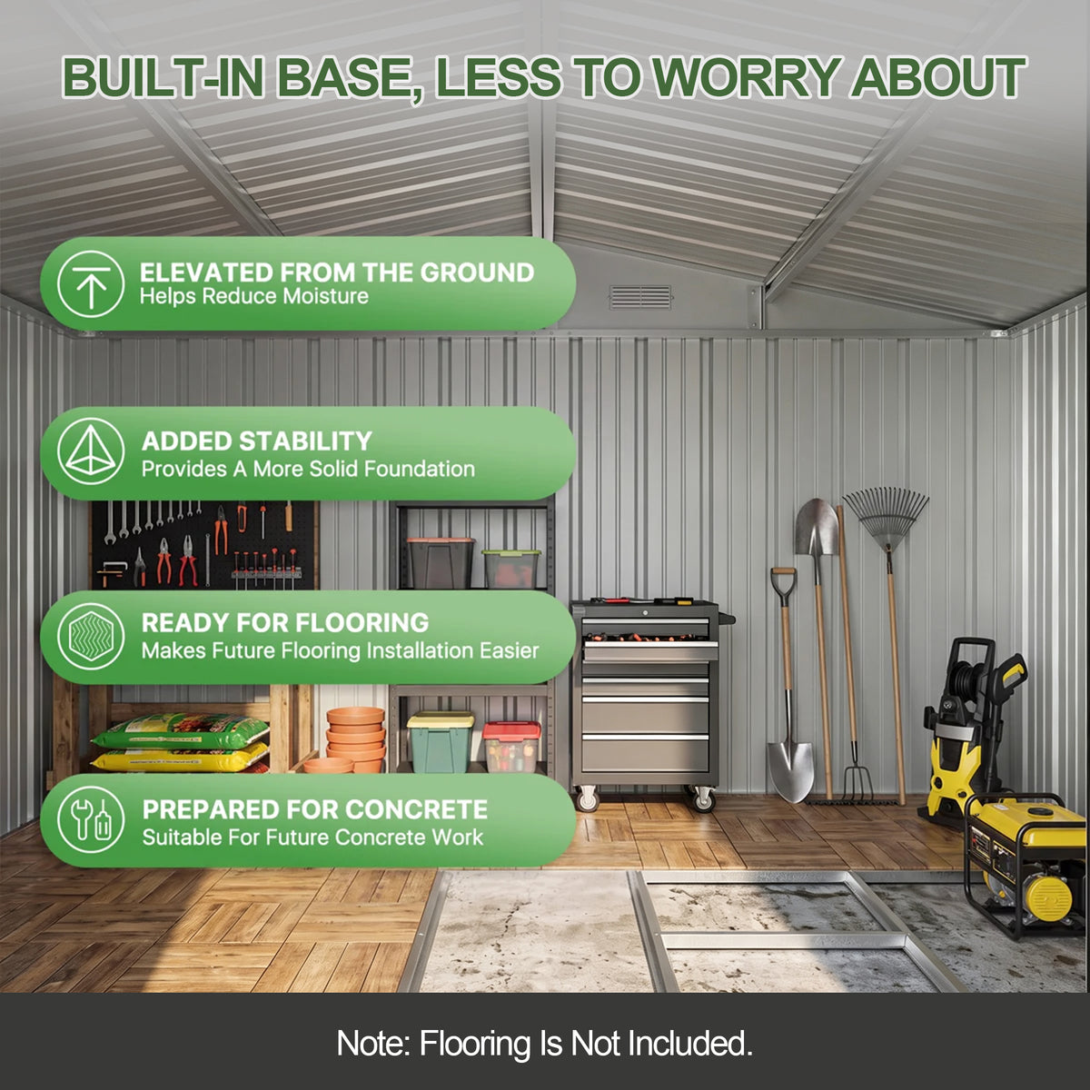 Patioslife Metal Garden Shed – Galvanised Steel Outdoor Storage Shed, All-Weather Backyard Storage Unit