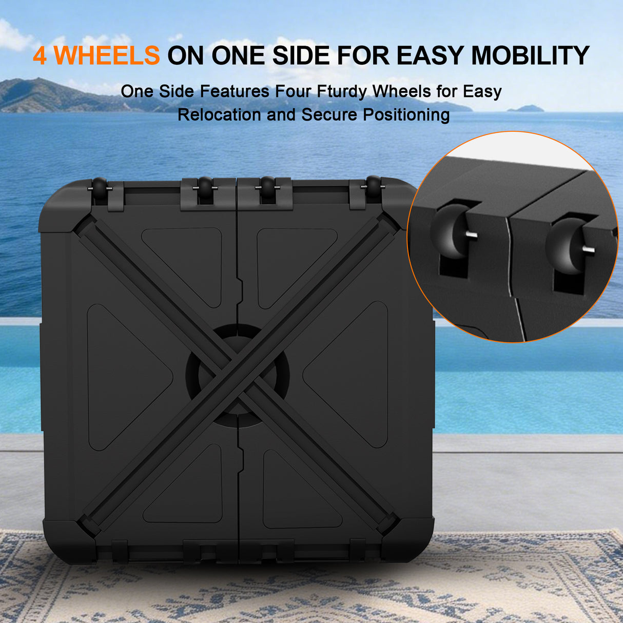 Umbrella Wheels Base 115–200kg, Heavy-Duty Outdoor Stand, Refillable HDPE Weights for Patio, Garden & Poolside Stability