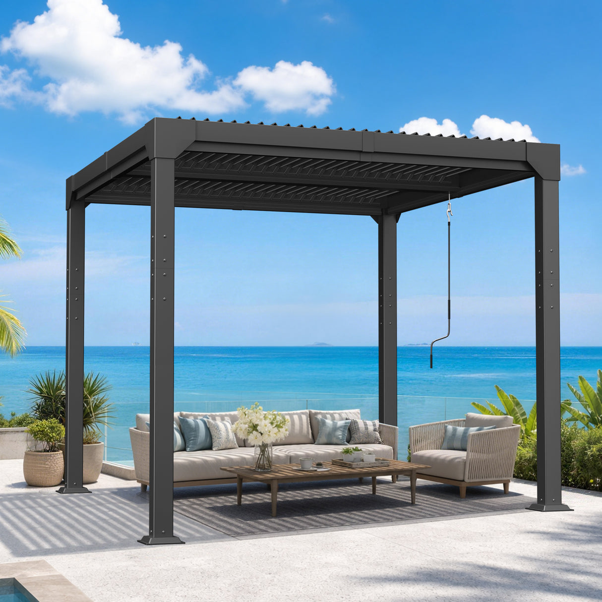 Patioslife Atlantic | 3 x 3m Metal Pergola with Adjustable Louvers & Built-In LED Lighting, Modern Shade Solution for Garden, Patio & Balcony
