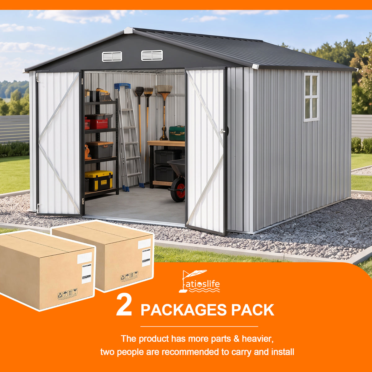 Patioslife YardVault Pro Heavy-Duty Galvanised Steel Garden Shed with Window & Lockable Door, Rust-Resistant Outdoor Tool Shed