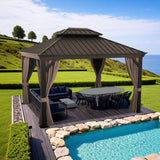 Patioslife 3.0 x 3.65m Luxury Haven Hardtop Gazebo with Drainage Gutters, 120×120mm Aluminum Posts, Double Vented Roof & Curtains for Garden or Backyard